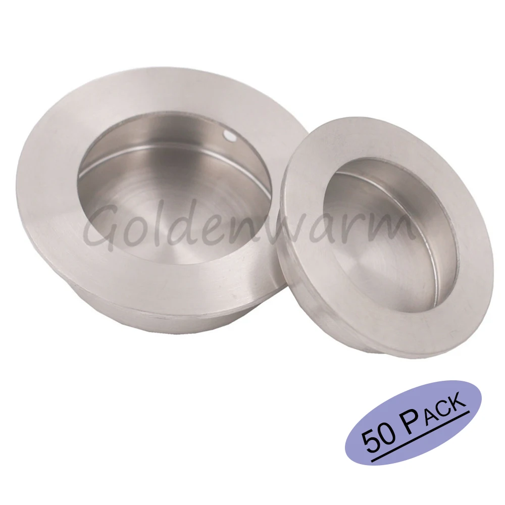 50 Pack Stealth handle Circular Brushed Stainless Steel Flush Finger Pull Drawer Knob Recessed Handle MC001