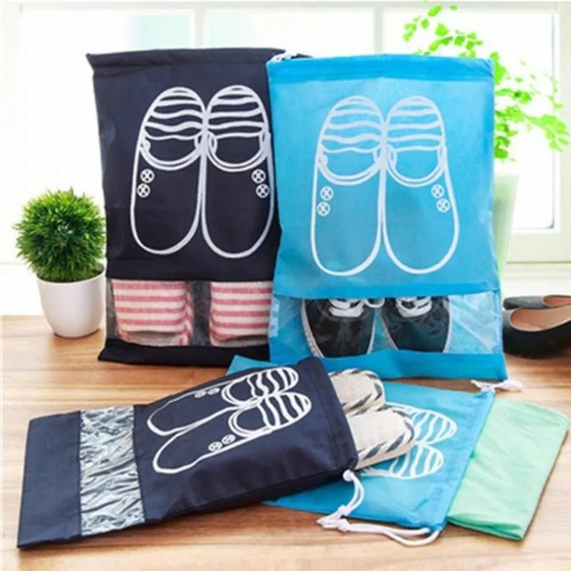 

2 Sizes Waterproof Shoes Bag Pouch Storage Travel Bag Portable Tote Drawstring Bag Organizer Cover Non-Woven Laundry Organizador