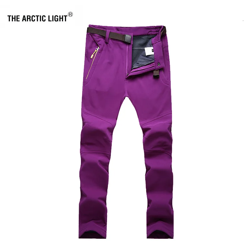 Pantalones de senderismo al aire libre de la luz del Ártico que hacen senderismo de las mujeres de lana grueso cálido elástico suave Shell pantalones transpirables a prueba de viento