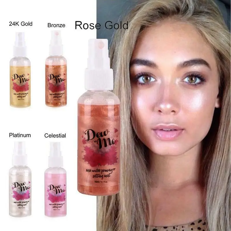 New Hot Highlighter Bronzer Liquid Setting Spray Illuminating Face Shimmer Long-lasting Brighten Glow Rose Gold Highlight Makeup