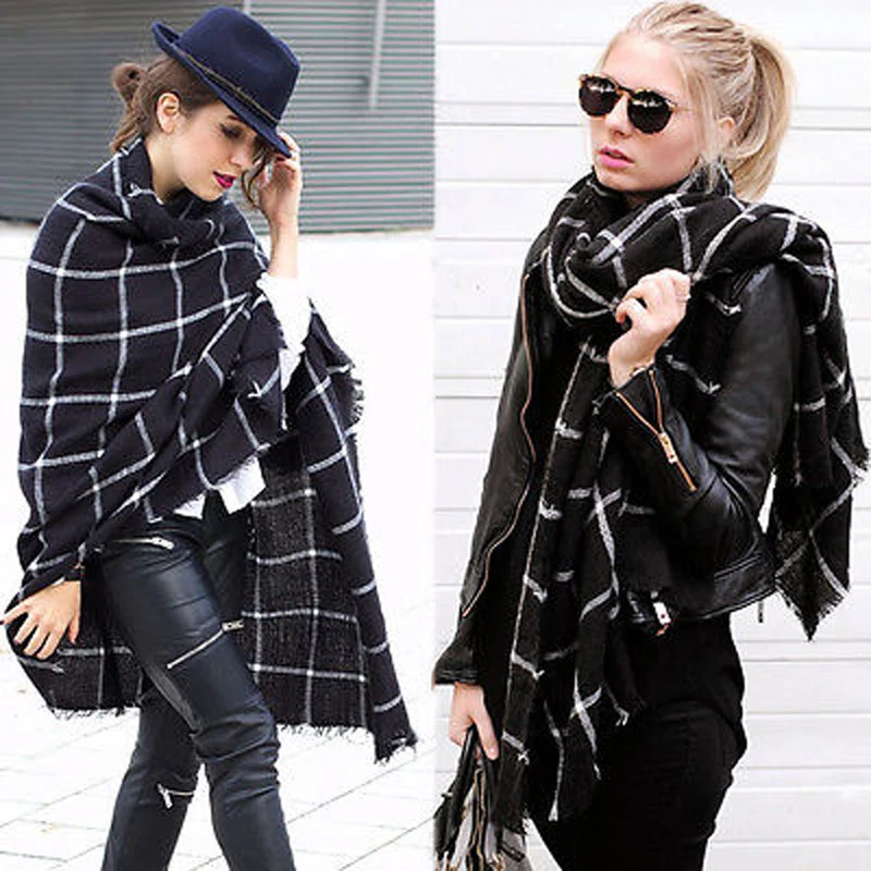 New Lady Women Blanket black white Plaid Cozy Checked font b Tartan b font Scarf Wraps