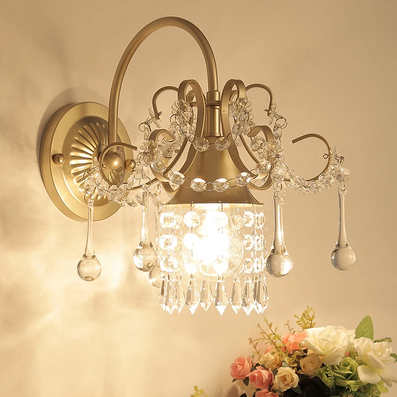 Classic crystal chandelier wall light gold crystalline wall sconce lamp