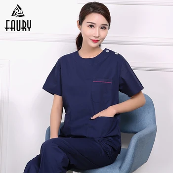 

Women Doctors Nurses Surgical Gown Operating Rooms Short Sleeve O Neck Hospital Medical Scrub Sets Tops Pants Work Uniforms XXL