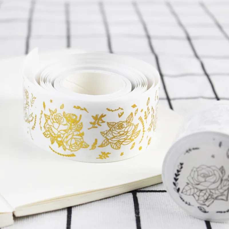 

2 pcs Luxury silver gold washi tape set 35mm Rose flower paper washi tape Silver Gold sticker scrapbook album Stationery FJ311