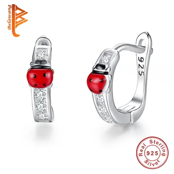 

BELAWANG 925 Sterling Silver Hoop Earring Child Girl Kids Earrings Enamel Ladybug Love Heart Shining Jewelry brincos kolczyki