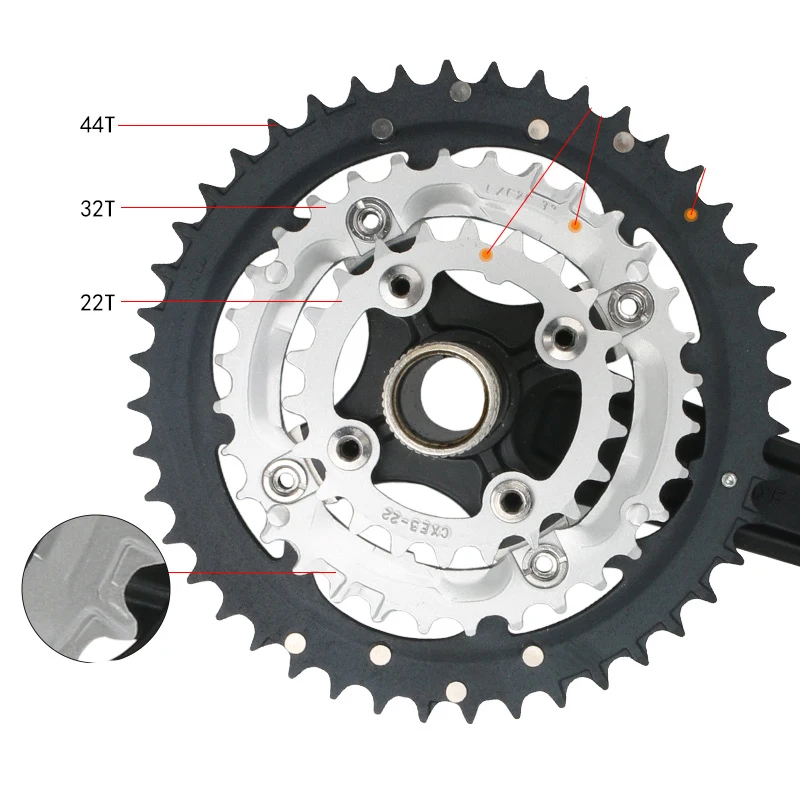 Кривошип горного велосипеда для езды на велосипеде кривошипно звездочки 22/32/44T велосипедный шатун комплект нижнего белья с открытой зубчатая пластина 9/27 Скорость зубчатая пластина