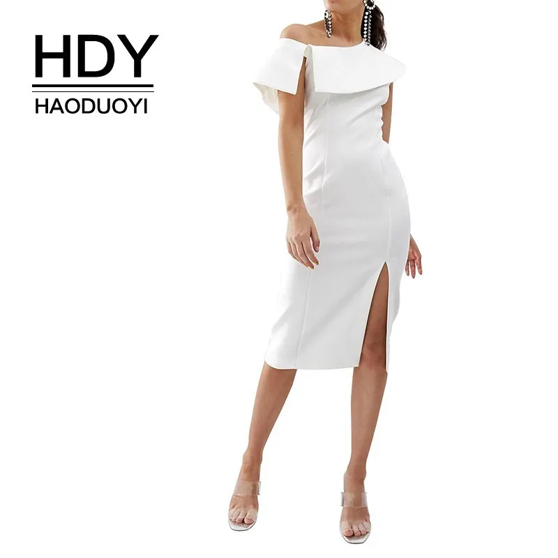 

HDY Haoduoyi Femme Summer Sexy Open Shoulder White Asymmetric Dress Party Club Beach Summer Sundresses Vestido Women