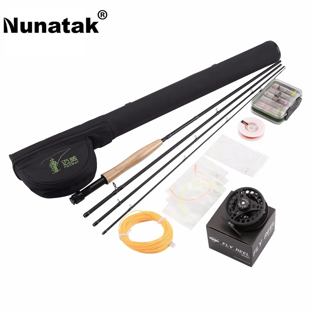 Nunatak maxway يطير رود كومبو أطقم 5/6 # تشمل عالية الكربون قضبان + الألومنيوم بكرة + مربع ذبابة إغراء + خط + ماء قضيب حقيبة