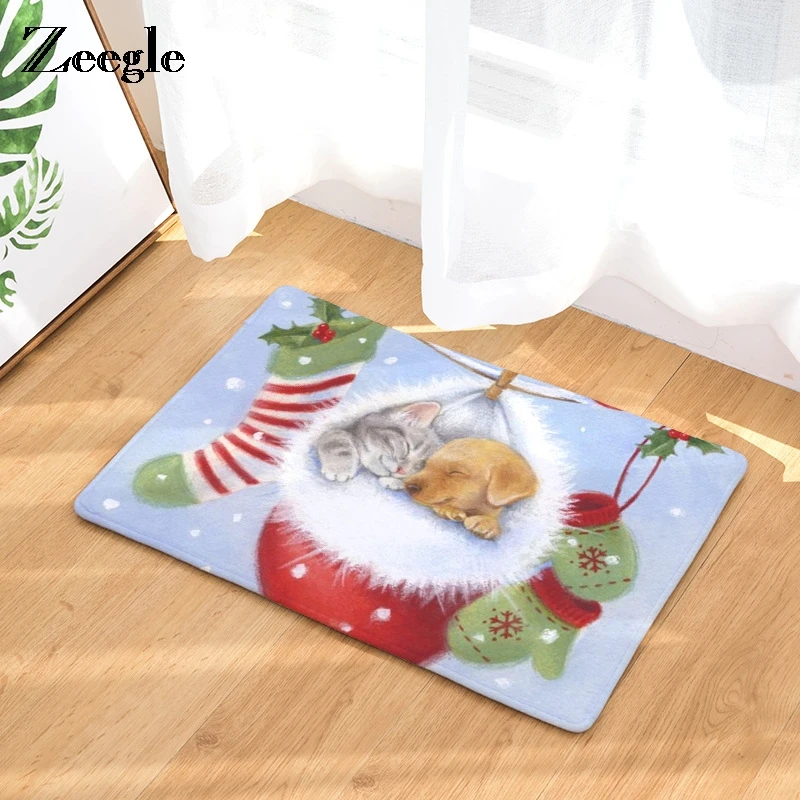 buy Zeegle Creative Christmas Dog Cat Printed Welcome Home Door Mats Decor Anti slip Living Room Bedroom Carpet Washable Floor Mats