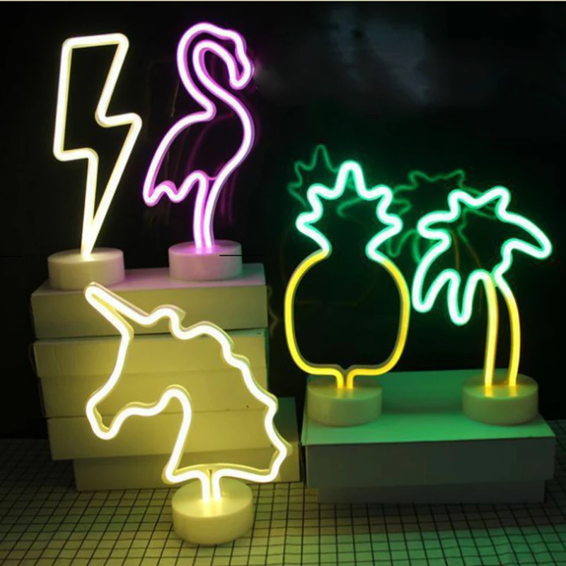 mycyk LED Night Light Neon Sign Table Cactus Coconut Tree Christmas Tree Pineapple Neon Desk Table Lamp Light for Festival Party