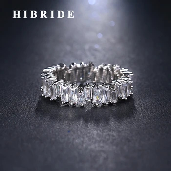 HIBRIDE Hot Clear Cubic Zircon women Man Rings White Gold Color Finger Ring Bridal Gifts Spinner ring R-160