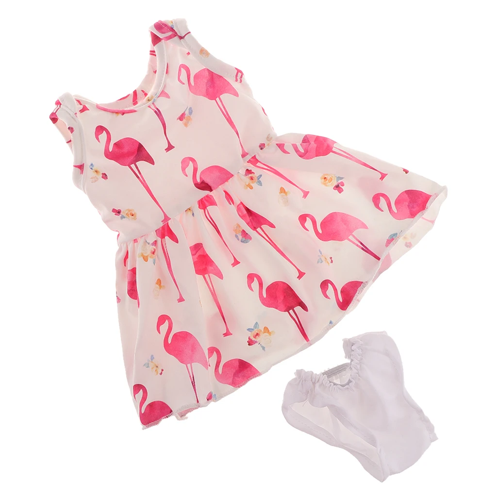 18inch Fashion Doll Summer Outfits Sleeveless Casual Dress Underwear For American Doll Doll Dress-up Accessory Flamingo Pattern