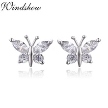 Милые маленькие 925 пробы серебряные бабочки белые CZ серьги-гвоздики для женщин детей девочек Детская бижутерия Orecchini Aros Aretes