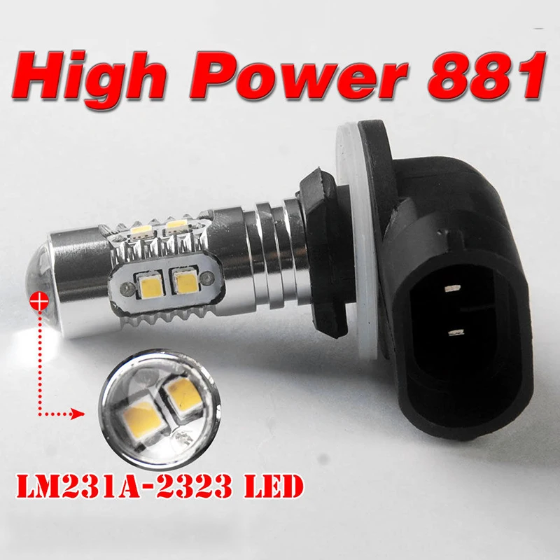 2шт 12*57 мм DC 12 V-24 V 50 W 6000 K 500LM сверхмощный алюминиевый 881 светодиодный Белый туман вождения DRL огни