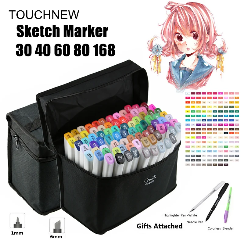 

TOUCHNEW T7 Art Markers Pen Set Double-Headed Artist Sketch Marker Alcohol-Based Ink Brush Pen for Manga Art Painting Supplies