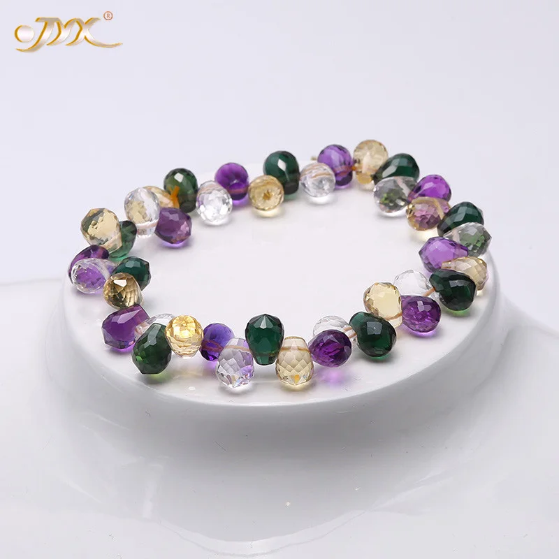 JYX Thorough Colorful Natural Crystal Bracelet faced drop shape 6*8mm blingbling shinning crystal bracelets 7.5" jewelry