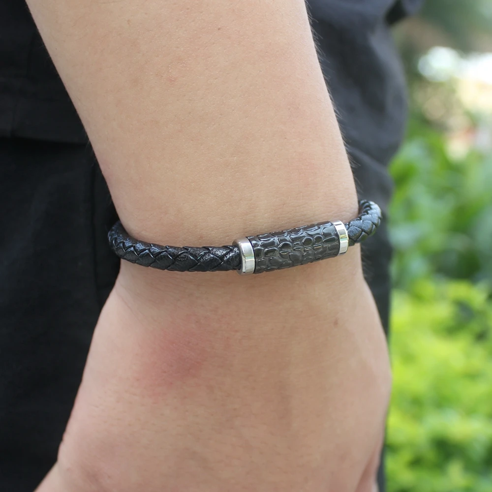 TYO Vintage Style Serpentine Accessories Black Genuine Leather Bracelet For Men fashion Birthday Party Gift Wholesale Jewelry