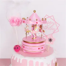 Музыкальная карусель торт Топпер s новорожденный мальчик первый день рождения девочка украшения торта принадлежности Свадебная музыкальная шкатулка Топпер для торта