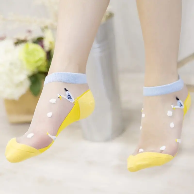 

10 Colors Ocean Series Women Girls Low Cut Short Boat Socks Contrast Candy Colored Cartoon Jacquard Sheer Glass Fiber Hosiery
