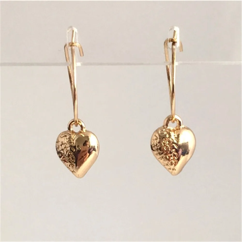 

ROMANTIC WOMEN GIRL EARRING GOLD COLOR PLATING ENGRAVED HEART CHARM HOOP EARRING