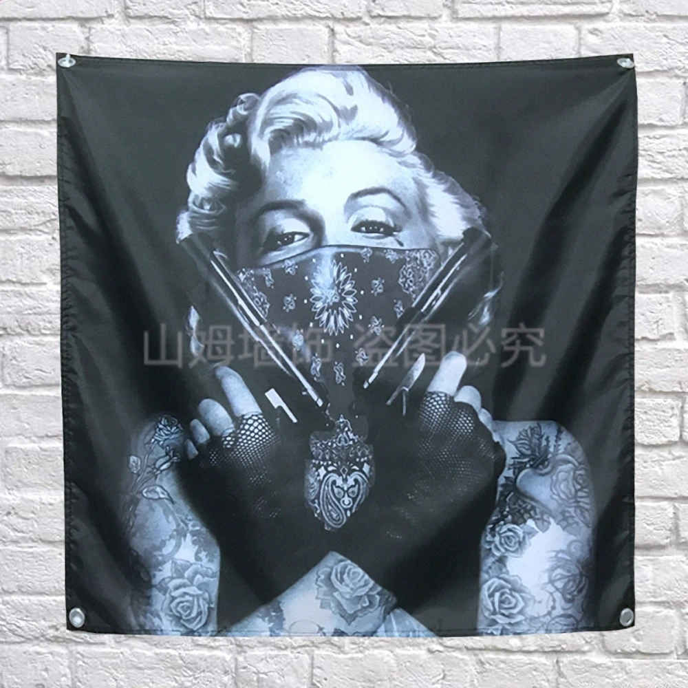 

Marilyn Monroe Tattoos Poster Banners Bar Cafe Hotel Wall Decor Tattoo Tool Hanging Art Waterproof Cloth Polyester Fabric Flags