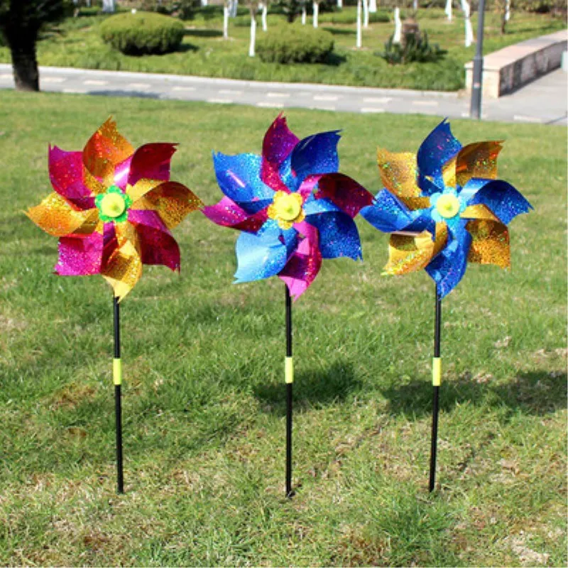 10Pcs/lot plastic colorful windmill eight angle laser large windmill