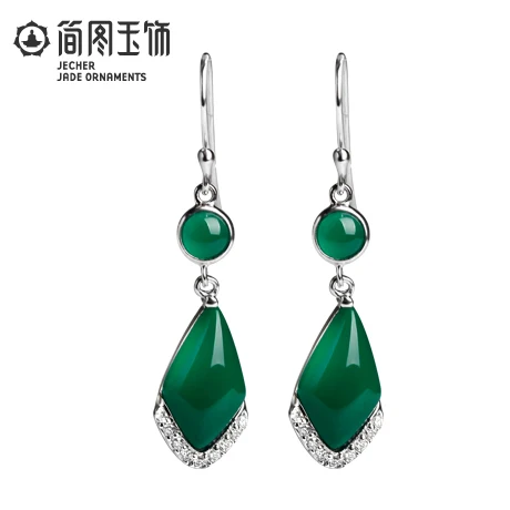 

2017 new 925 Silver green chalcedony rhombus Dangle Earring long temperament folk style lady ethnic Crystal Earrings