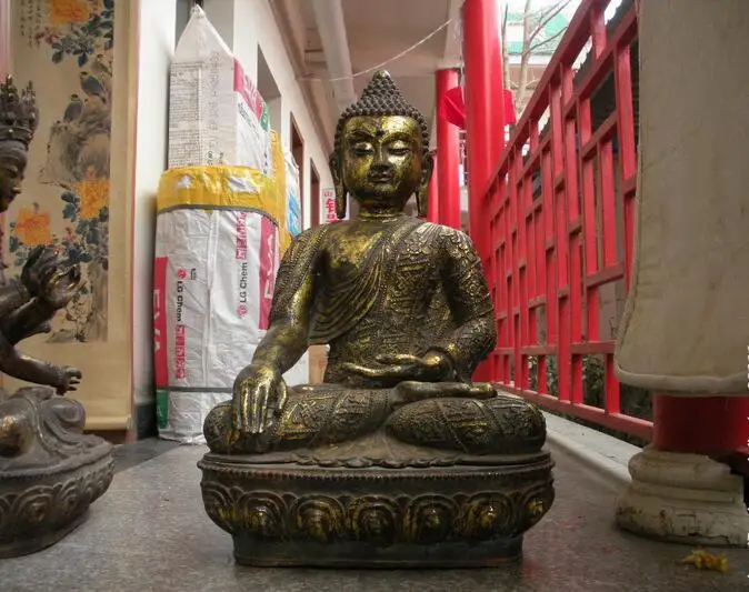 

30"Tibet Folk Temple old bronze gild Eight treasures sakyamuni buddha statue