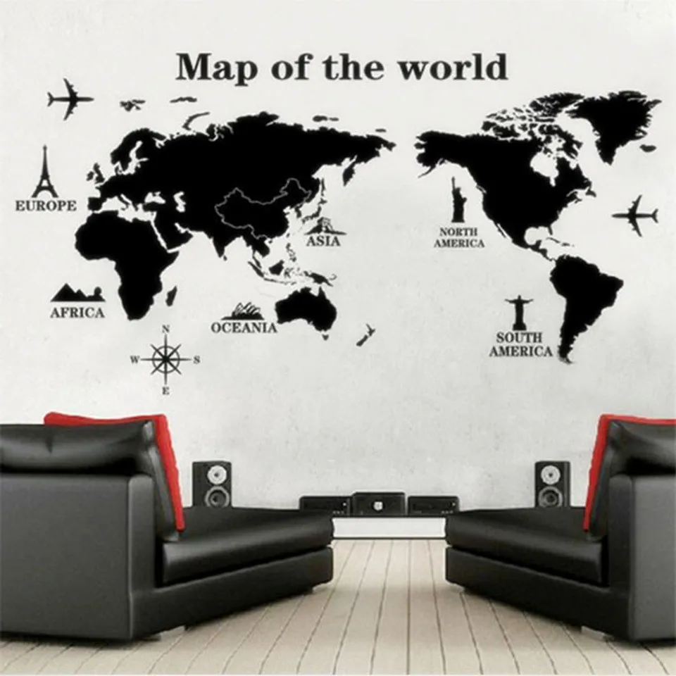 Colorful Cartoon World Map Wall stickers for classroom kids room Art Poster animal world map wall stickers for Home Decoration (12)