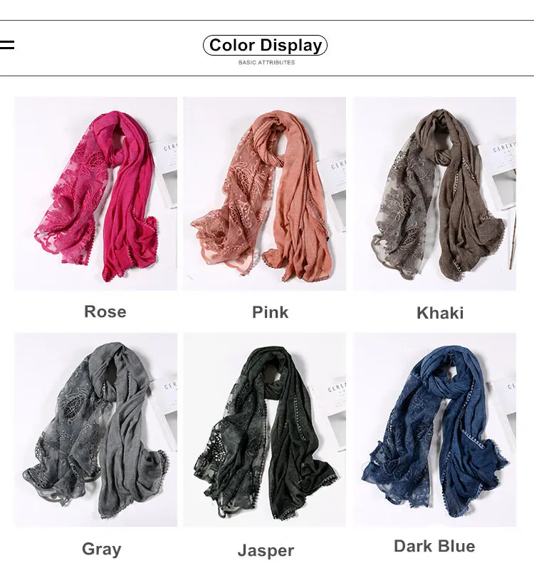 women-solid-color-cotton-linen-scarves-with -lace-2