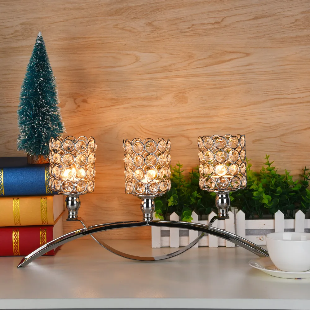 

Three Crystal Candlestick Wedding/Festival/Plot Party Ornament Home Decoration Silver Gold Christmas Candle Holders candelabros