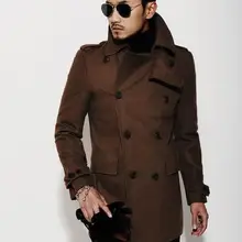 Новинка, коричневое осенне-зимнее двубортное шерстяное пальто для мужчин, приталенное Мужское пальто, шерстяной жакет, красивые кашемировые пальто, S-3XL