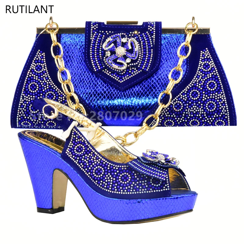 Shoes and Matching Bag Set Blue Color 2017 Top Selling Women Shoe and