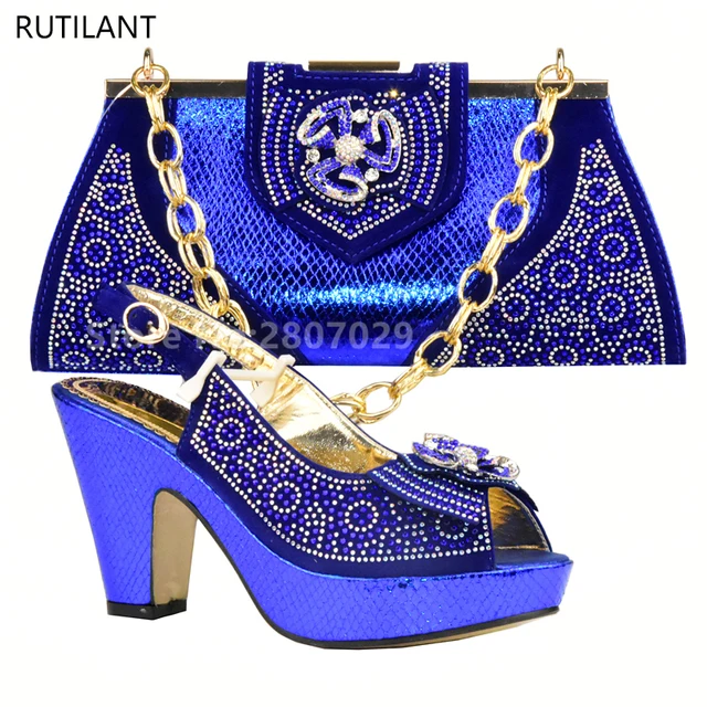 Shoes and Matching Bag Set Blue Color 2017 Top Selling Women Shoe and