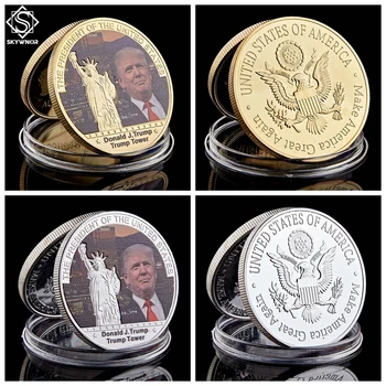 

US President Donald Trump Gold/Silver Trump Tower Make America Great Again Commemorative Coin Gift