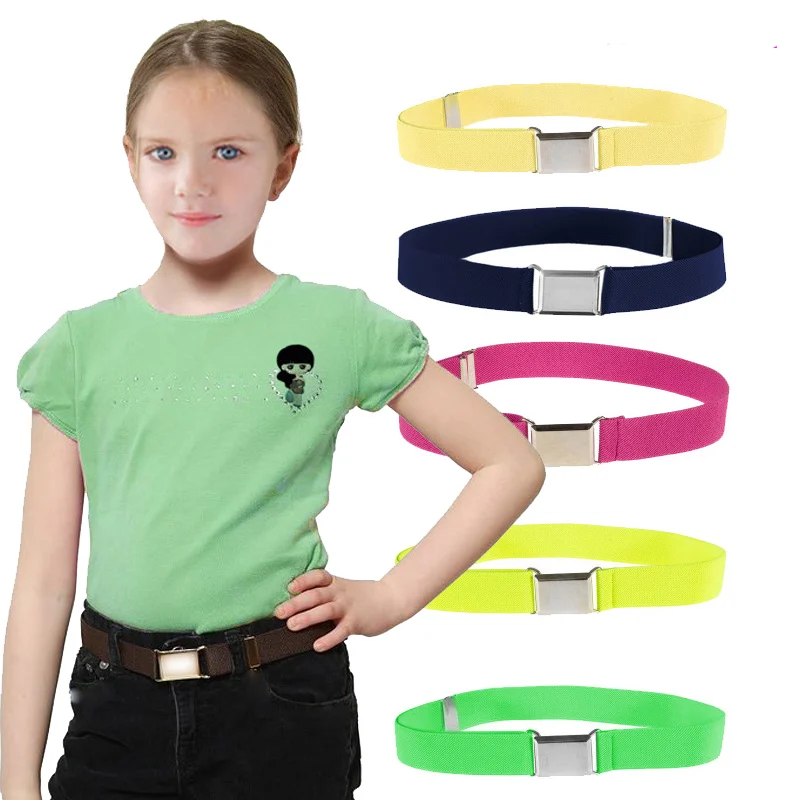 

New children's boys and girls elastic band monochrome trousers belt adjustable length Solid Canvas kids belt waist belt
