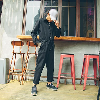 Black Горячая Harajuku Стиль Для мужчин наборы Длинные комбинезоны мальчик кампус комбинезон Винтаж хип-хоп Повседневное молодых свободный спортивный костюм Комбинезоны комбинезоны - Цвет: Black