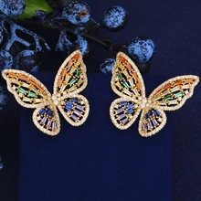 GODKI роскошные разноцветные Сережка-гвоздик в форме бабочки для женщин Свадебные с кубическим цирконом CZ свадебные серьги Богемия Горячая мама подарок тренд