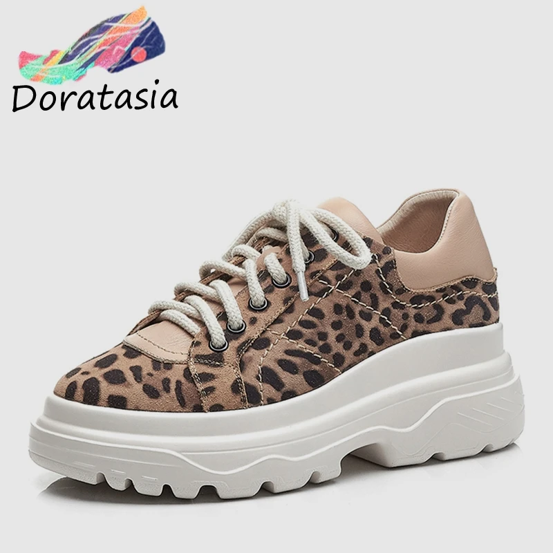 

DORATASIA Brand New 2019 Fashion Leopard Sneakers Women Summer Cow Suede Lace-up Casual Flat Platform Women Shoes Woman