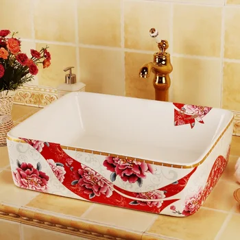 

Rectangular shape Europe style china washbasin sink Jingdezhen Art Counter Top ceramic bathroom sink bathroom in sinks