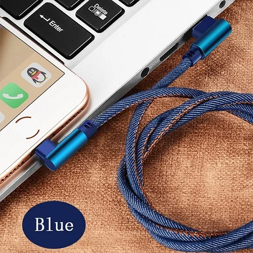 2 м Doulbe локоть USB кабель для iPhone XR Xs Max Xs X 8 7Plus iPad Быстрая зарядка Micro USB кабель для мобильного телефона длинный кабель типа C - Цвет: Синий