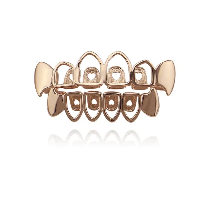 Factory Bottom Price Hollow Grillz Fashion Body Jewelry Hip Hop Teeth Grillz Gold Rose Gold Black Silver Color Tooth Grills Cap UK Bijoux (3)
