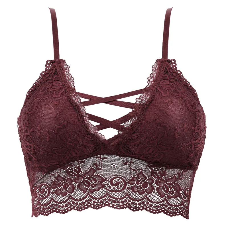 New 6 Color Breathable Bralette Lace Lacing Brassiere Bras For Women Wire Free Sleep Bra Vest Ultra-thin Sexy Top Underwear