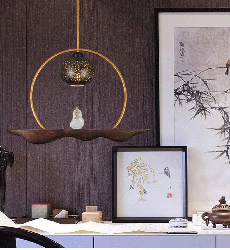 Китайский деревянный светодиодный подвесной светильник креативная керамическая деревянная винтажная офисная люстра ветряной фонарь