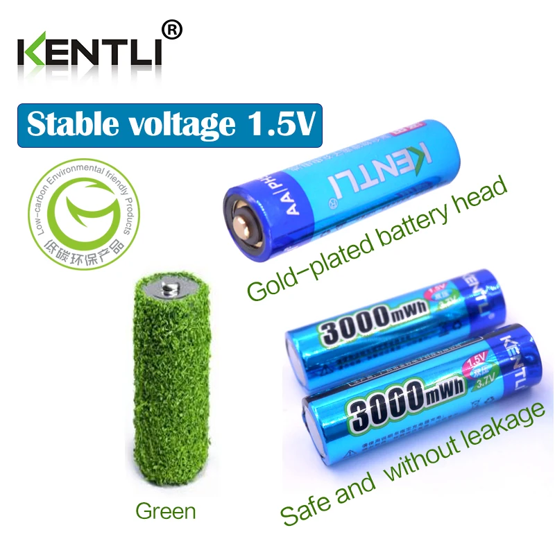 KENTLI 4 шт. AA 1 5 В 3000mWh литиевая литий ионная аккумуляторная батарея + канальный