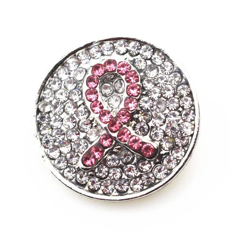 

10Pcs/lot Cancer Pink Ribbon Crystal Snap Buttons Fit 18mm Ginger Snap Jewelry DIY Bracelets&Bangles Charms