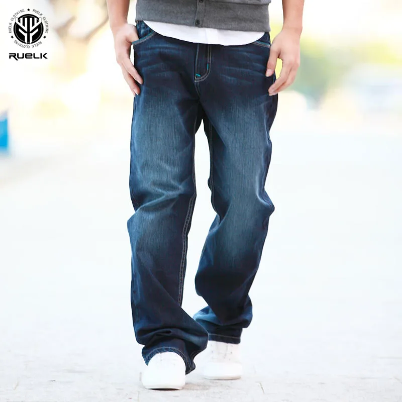 

RUELK Dropshipping USA Warehouse Men's Harem Jeans Washed Feet Shinny Denim leggings Pants Elastic Waist Pants Male Denim Pants
