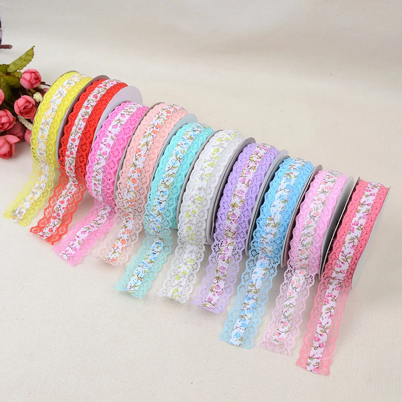 

20yards/lot 2.5CM Colorful lace Flower ribbon satin sewing bias for handicrafts ribbons DIY for gift box packaging decoration