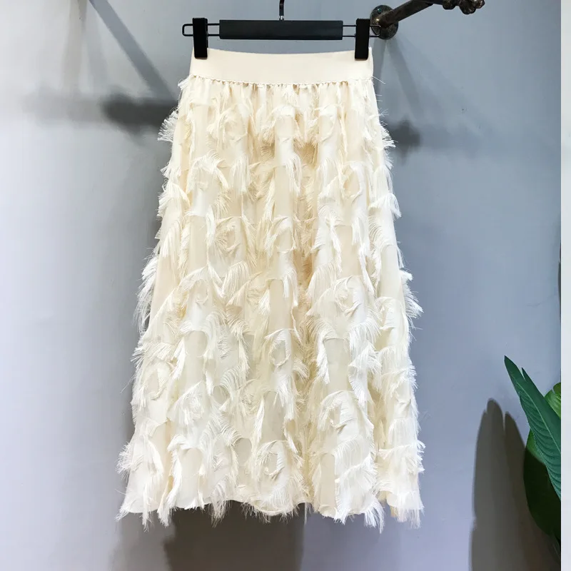 Женская плиссированная юбка средней длины с высокой талией и бахромой, элегантные женские юбки Faldas Muje Feminina
