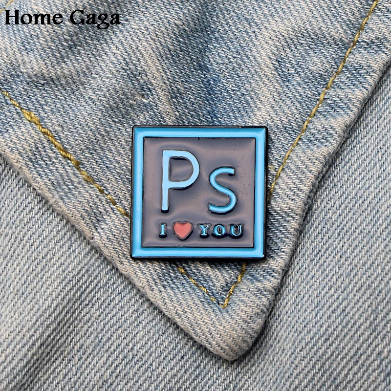

Homegaga I love PS Brooches for men women Zinc Enamel Pins medal insignia For shirt backpack clothes bag decoration Badges D1849